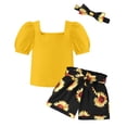 thumbnail image 1 of Arshiner Toddler Girls 3 Piece Outfit Set Puff Sleeve Square Neck Top with Shorts and Matching Headband Summer Clothes, 1 of 5