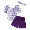 thumbnail image 1 of Arshiner Toddler Girls 3 Piece Outfit Set Puff Sleeve Square Neck Top with Shorts and Matching Headband Summer Clothes, 1 of 6