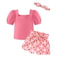 thumbnail image 1 of Arshiner Toddler Girls 3 Piece Outfit Set Puff Sleeve Square Neck Top with Shorts and Matching Headband Summer Clothes, 1 of 6