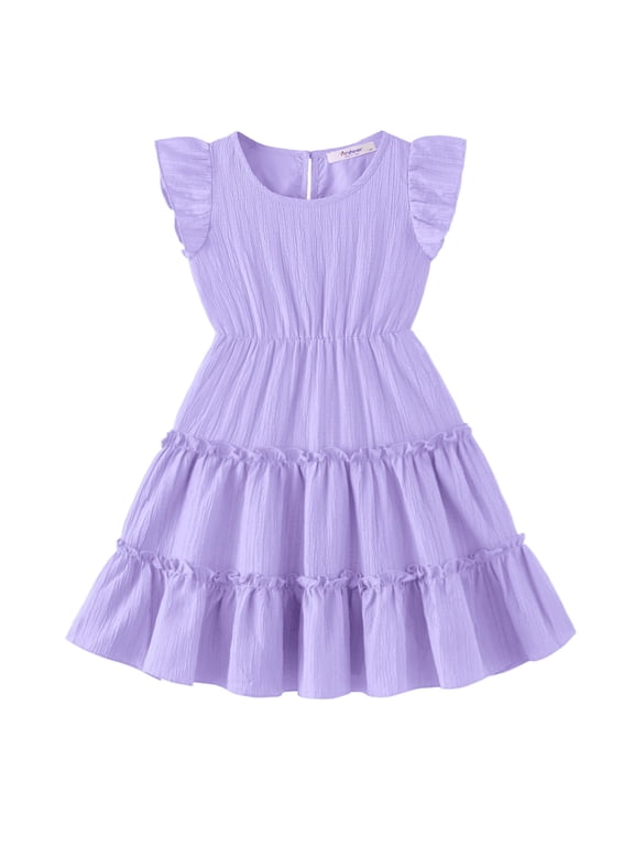 Toddler Girls Dress Ruffle Sleeveless Tiered Swing Twirly Dresses Cute Summer Beach Sundress with Pocket