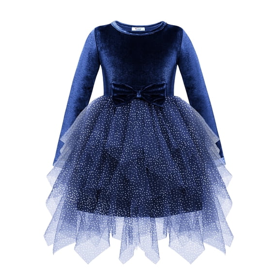 Arshiner Toddler Girls Dresses Sparkly Tulle Dress Fall winter Velvet Dresses for Toddler, Irregular Tulle and Cute Bowknot Design, Great for Halloween Christmas Holiday Party