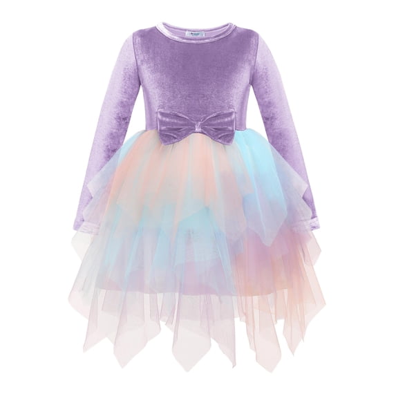 Arshiner Toddler Girls Dresses Sparkly Tulle Dress Fall winter Velvet Dresses for Toddler, Irregular Tulle and Cute Bowknot Design, Great for Halloween Christmas Holiday Party