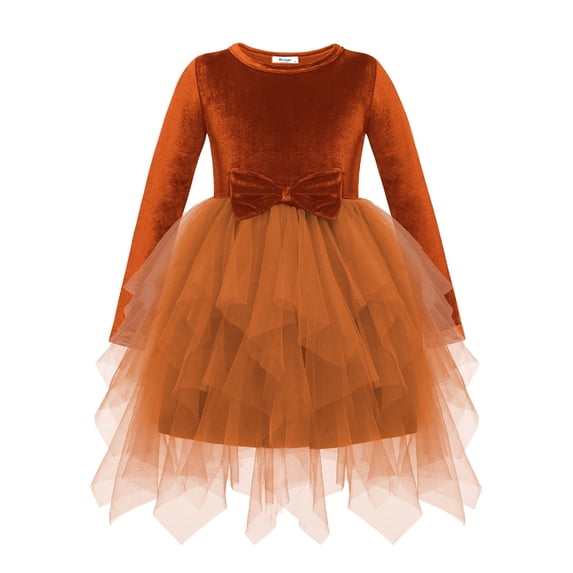 Arshiner Toddler Girls Dresses Sparkly Tulle Dress Fall winter Velvet Dresses for Toddler, Irregular Tulle and Cute Bowknot Design, Great for Halloween Christmas Holiday Party