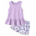 thumbnail image 1 of Arshiner Toddler Girls Summer Outfit Sleeveless Ruffle Top and Elastic Shorts Set Kids Short Set, 1 of 6