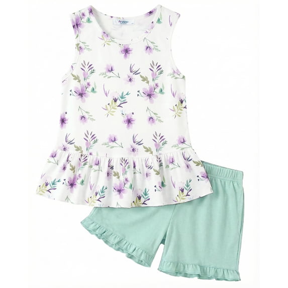 Arshiner Toddler Girls Summer Outfit Sleeveless Ruffle Top and Elastic Shorts Set Kids Short Set