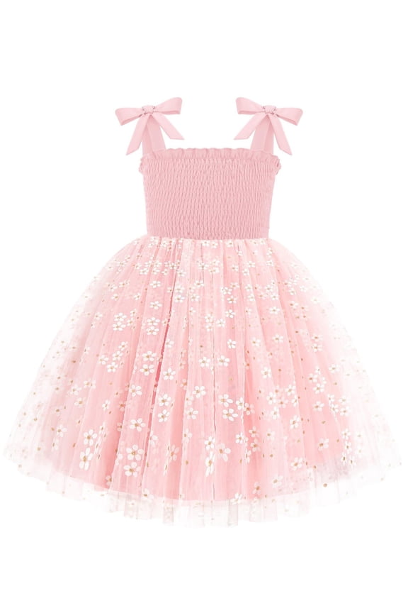 Toddler Girl Tutu Dress Summer Bow-Tie Straps Casual Dresses Princess Flowy Swing A-Line Dress