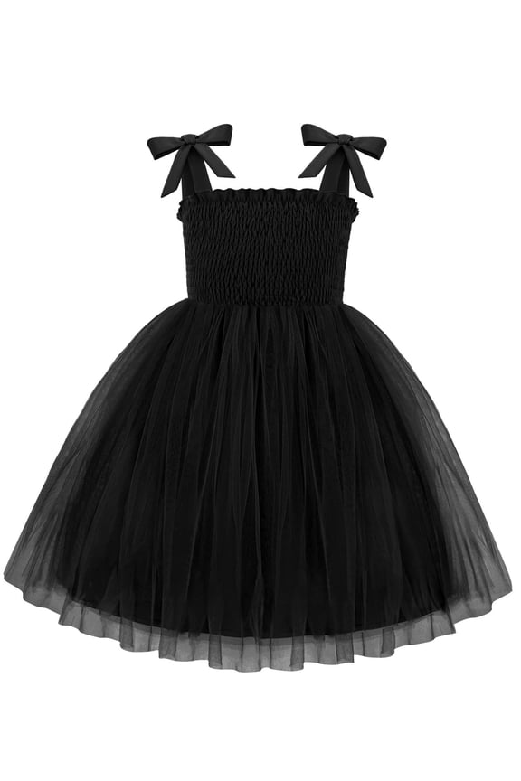 Toddler Girls Tutu Dress Bow-Tie Straps Black Formal Outfit Wedding Princess Tulle Summer Beach 3t Girl Dresses