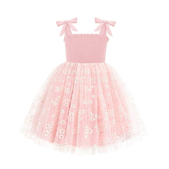 Arshiner Toddler Girl Tutu Dress Bow-Tie Straps Tulle Princess Clothes Summer Beach Floral Pink Birthday Dresses for 2 Year Old Girl