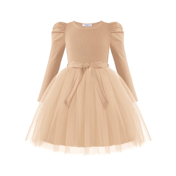 Arshiner Toddler Girls Tutu Dress Gigot Long Sleeves Fall Winter Belted Princess Party Tulle Dresses