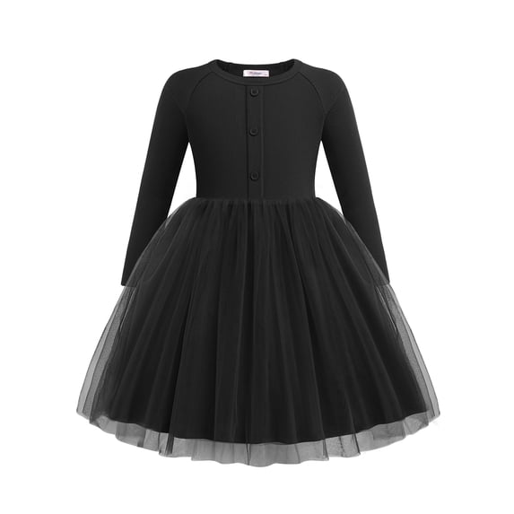 Arshiner Toddler Girls Tutu Dress Long Sleeve Fall Winter Button Front Party Tulle Dresses