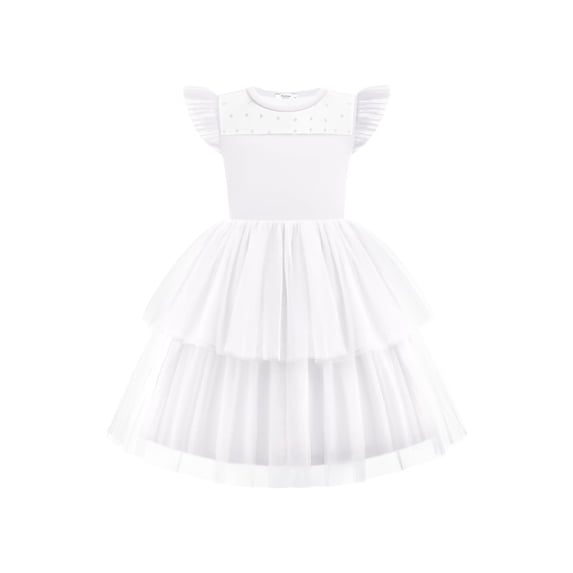 Arshiner Toddler Girls Tutu Sundress Ruffle Sleeve Double Fluffy Tiered Tulle Summer Dresses for Kids