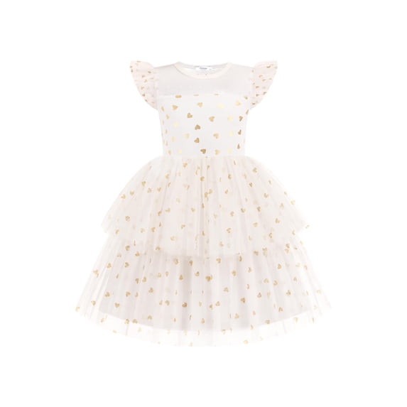 Arshiner Toddler Girls Tutu Sundress Ruffle Sleeve Double Fluffy Tiered Tulle Summer Dresses for Kids