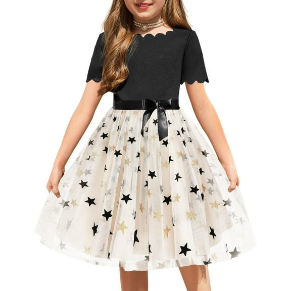 Arshiner Toddler Girls Vintage Party Dress A-Line Tulle Girl Dresses for Birthday Black