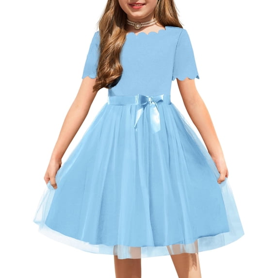 Arshiner Girls Dress Tutu Fluffy Summer Dresses Belted Wedding Party Flower A-Line Dress