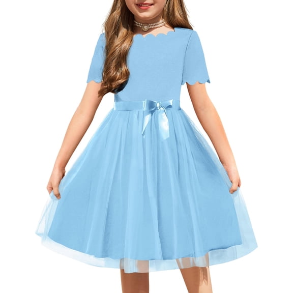 Arshiner Girls Dress Tutu Fluffy Summer Dresses Belted Wedding Party Flower A-Line Dress