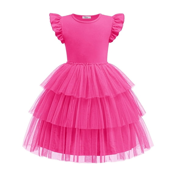 Arshiner Toddler Tutu Dress Girls Fluffy Summer Dresses Casual Black Funeral Tulle Sundress for Kids 6-7 Years