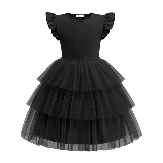 Arshiner Toddler Tutu Dress Girls Fluffy Summer Dresses Casual Black Funeral Tulle Sundress for Kids 6-7 Years