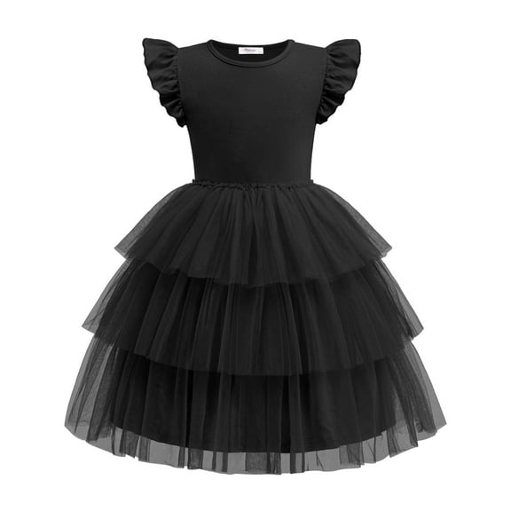 Arshiner Toddler Tutu Dress Girls Fluffy Summer Dresses Casual Black Funeral Tulle Sundress for Kids 6-7 Years