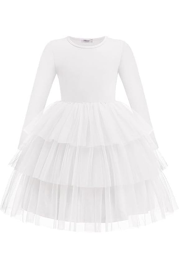 Toddler Tutu Dress Girls Long Sleeve Black Funeral Tiered Formal Party Tulle Dresses for Kids 6 Years