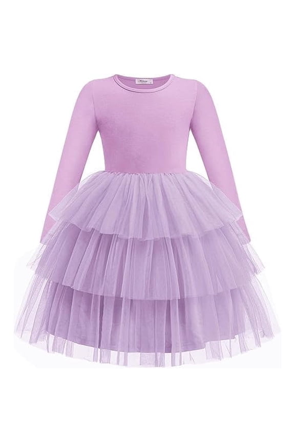 Toddler Tutu Dress Girls Long Sleeve Black Funeral Tiered Formal Party Tulle Dresses for Kids 6 Years
