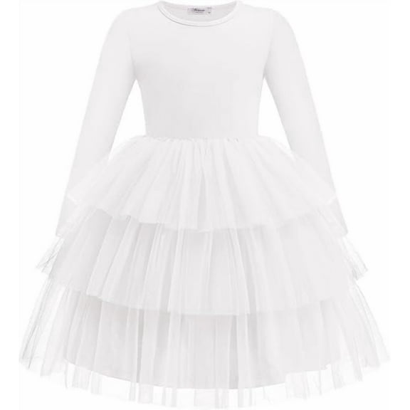 Arshiner Toddler Tutu Dress Girls Long Sleeve Black Funeral Tiered Formal Party Tulle Dresses for Kids 6 Years