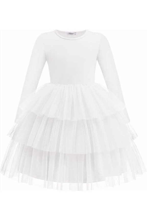 Toddler Tutu Dress Girls Long Sleeve Black Funeral Tiered Formal Party Tulle Dresses for Kids 6 Years