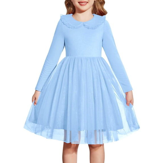 Arshiner Toddler Tutu Dress Girls Long Sleeve Fall Winter Peter Pan Collar Party Tulle Dresses