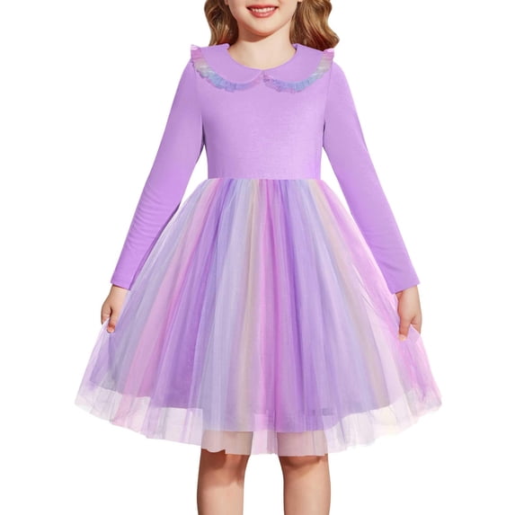 Arshiner Toddler Tutu Dress Girls Long Sleeve Fall Winter Peter Pan Collar Party Tulle Dresses