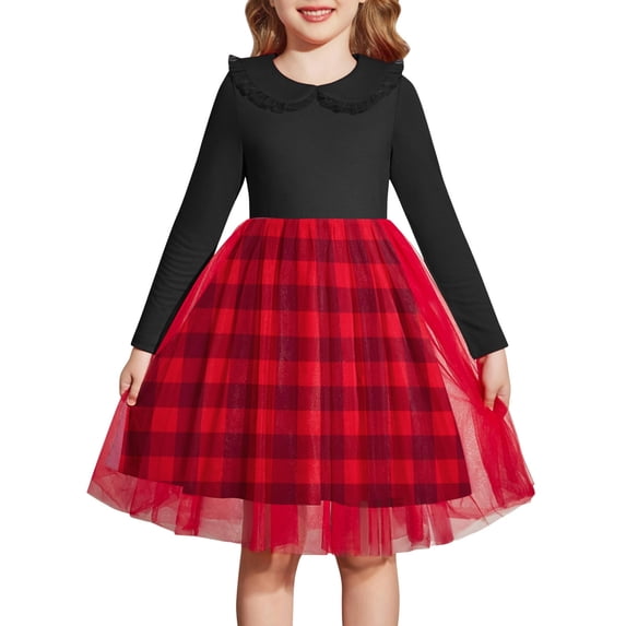 Arshiner Toddler Tutu Dress Girls Long Sleeve Fall Winter Peter Pan Collar Party Tulle Dresses