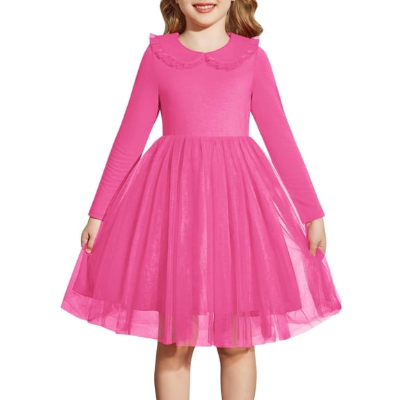 Arshiner Toddler Tutu Dress Girls Long Sleeve Fall Winter Peter Pan Collar Party Tulle Dresses