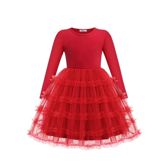 Arshiner Toddler Tutu Dress Girls Long Sleeve Fall Winter Ruffle Tiered Holiday Party Tulle Dresses