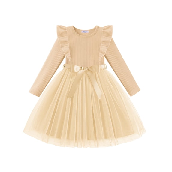Arshiner Toddler Tutu Dress Little Girls Long Sleeve Casual Tulle Kids Fall Winter Outfits with Ribbon