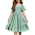thumbnail image 1 of Arshiner Tween Girl Blue Easter Summer Dresses Fancy Beach Tiered Midi Dress with Pockets for 9-10 Years, 1 of 6