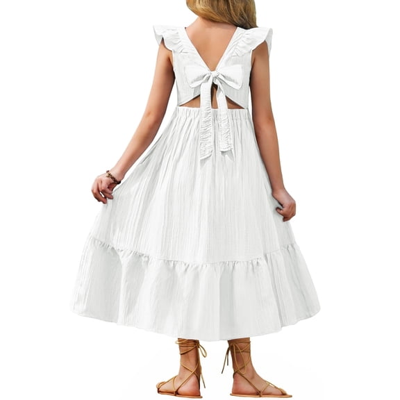 Arshiner Tween Girl Summer Dresses Easter Graduation Tie Back Flutter Sleeve Maxi Dress