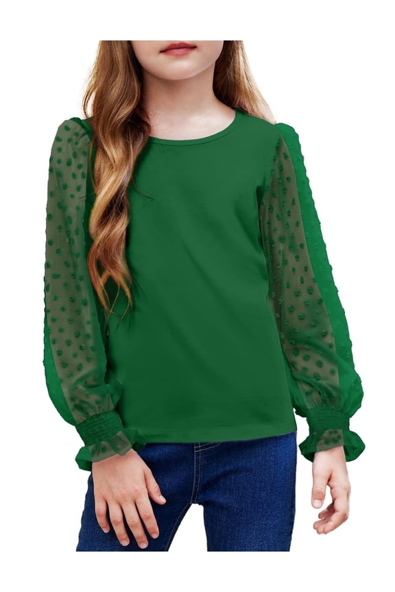 Tween Girl Clothing Casual Ruffle Cuffs Girls Sweatshirt with Polka Dot,Tops for Teen Girls,Toddler Girl Clothes for Spring Autumn Winter Girls Fashion Tops 150 Turquoise