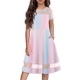 thumbnail image 1 of Arshiner Tween Girls Dress Formal Contrast Mesh Short Sleeve A Line Party Dresses with Pockets, 1 of 6