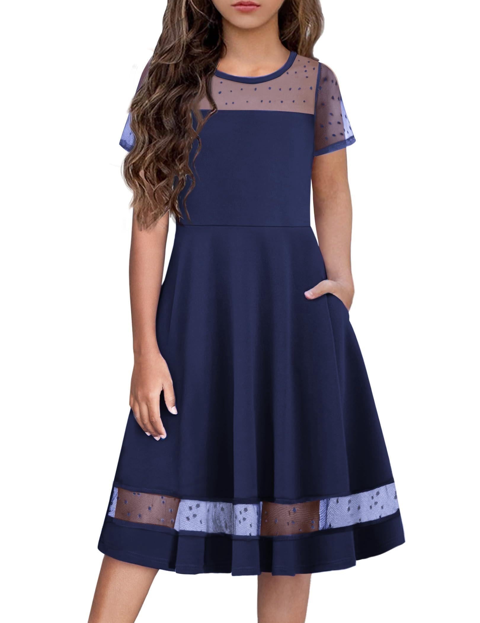 navy blue dress for funeral MUXXN Women's 1950s Vintage 3/4 Sleeve Elegant Collar Cocktail Evening Dress, Blue, Small Clothing, Shoes & Accessories and flat front pants. Arshiner Tween Girls Dress Formal