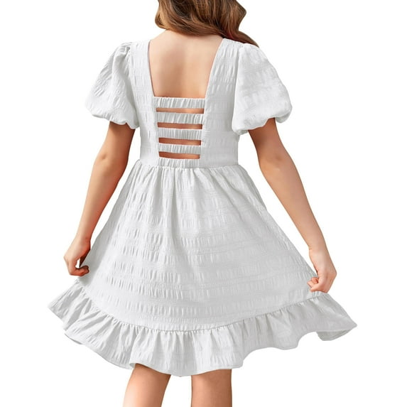 Arshiner Girls Summer Dress Wedding Guest Backless Puff Sleeve Square Neck Formal Beach Flower Girl Dresses