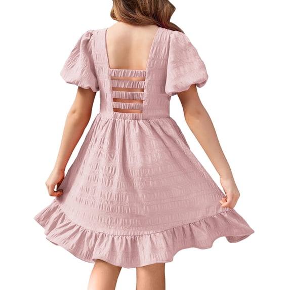 Arshiner Girls Dress Summer Wedding Party Square Neck Hollow Back Solid Midi Flowy Casual Dresses