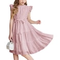thumbnail image 1 of Arshiner Tween Girls Summer Dress Formal Ruffle Sleeve A Line Casual Elegant Dresses with Belt, 1 of 6
