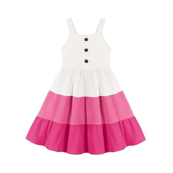 Arshiner Toddler Girl Summer Dresses Casual Sleeveless Button Down Swing Flowy Tiered Midi Sundress with Pockets