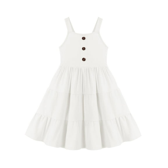 Arshiner Toddler Girl White Summer Dresses Wedding Beach Spring Tiered Midi Sundress with Pockets for 4-5 Years