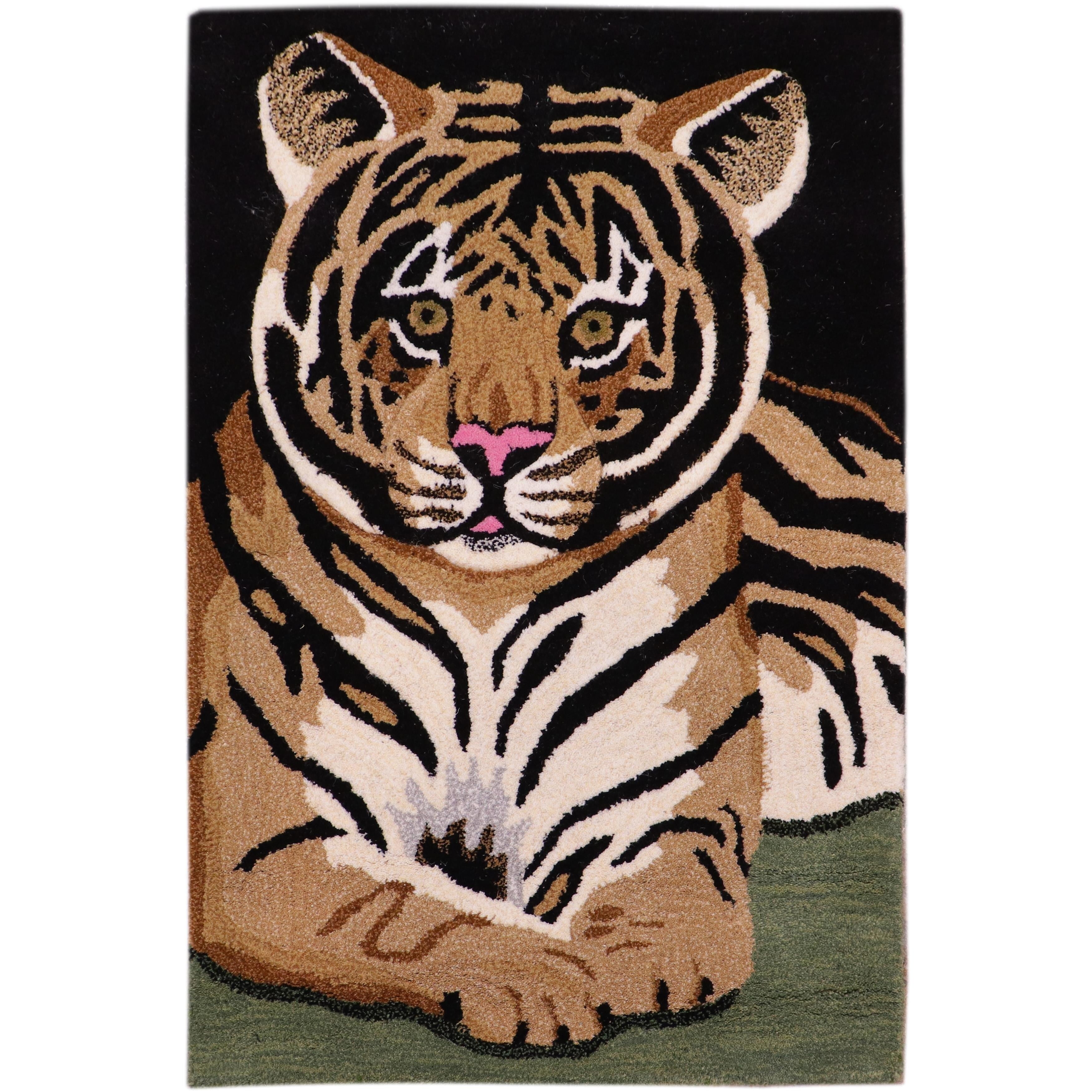 Majestic Black and Brown Wool Hand-Tufted Lion Area Rug