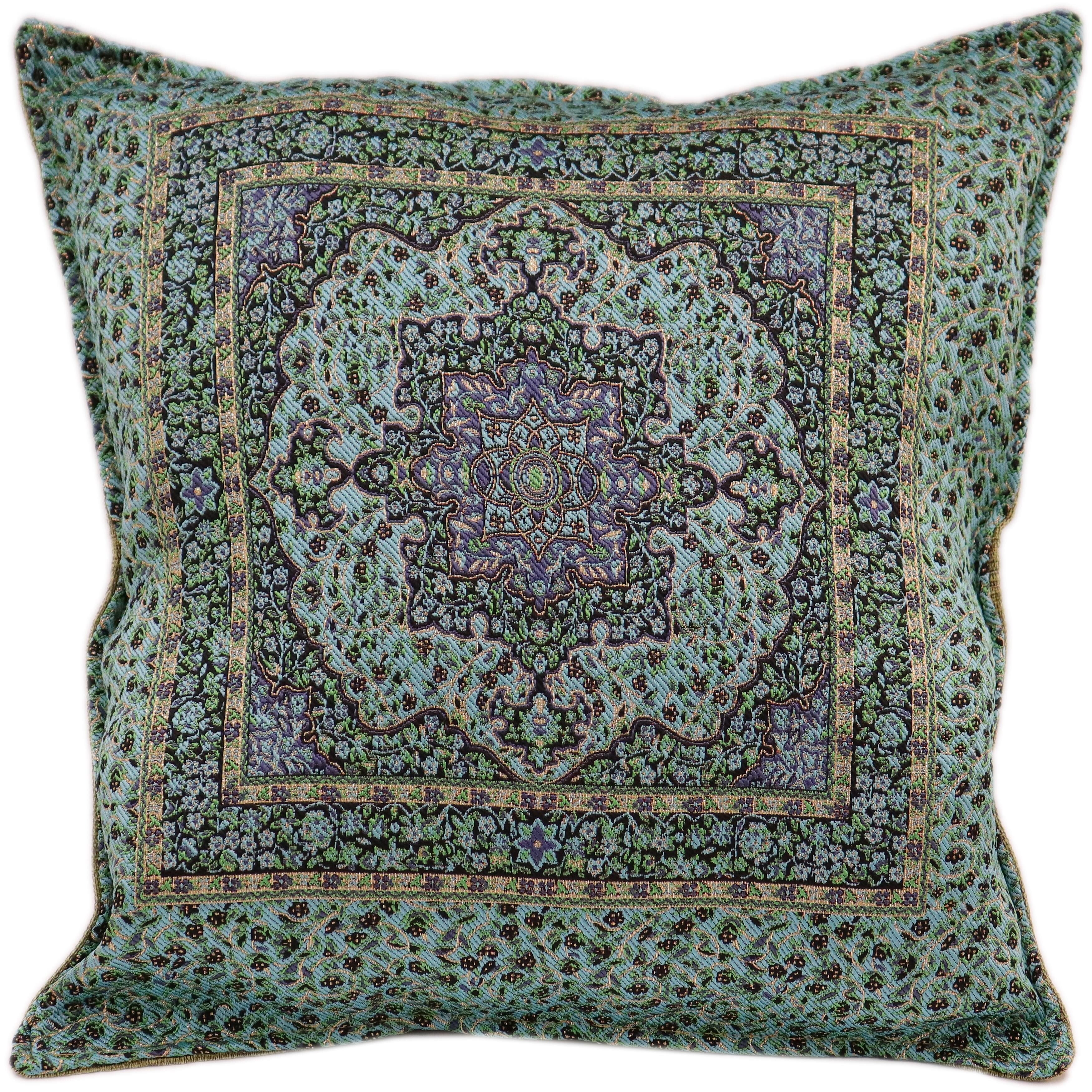 Green and Gold Chenille Moroccan Reversible Throw Pillow