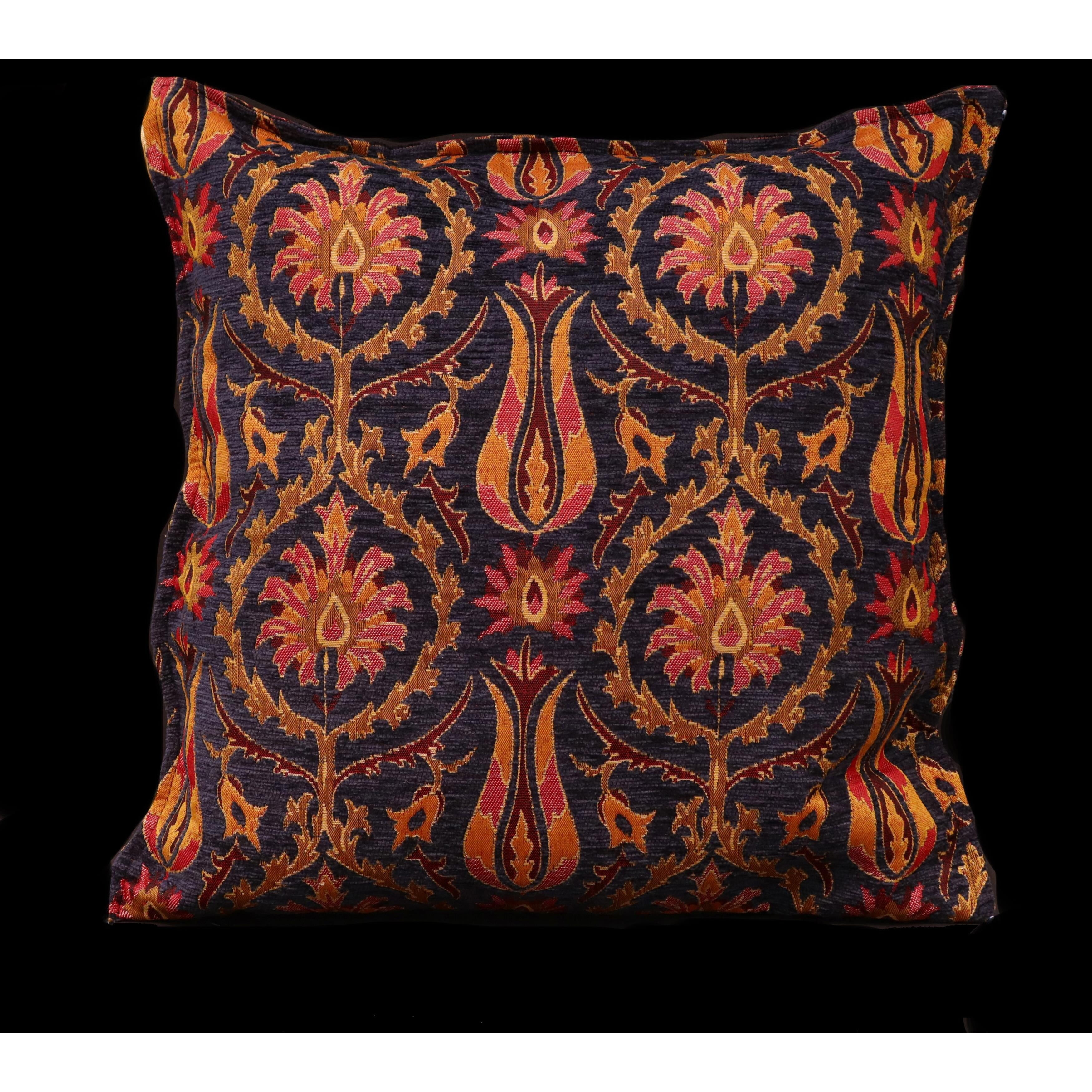 Navy Blue Chenille Turkish Decorative Throw Pillow with Tassels