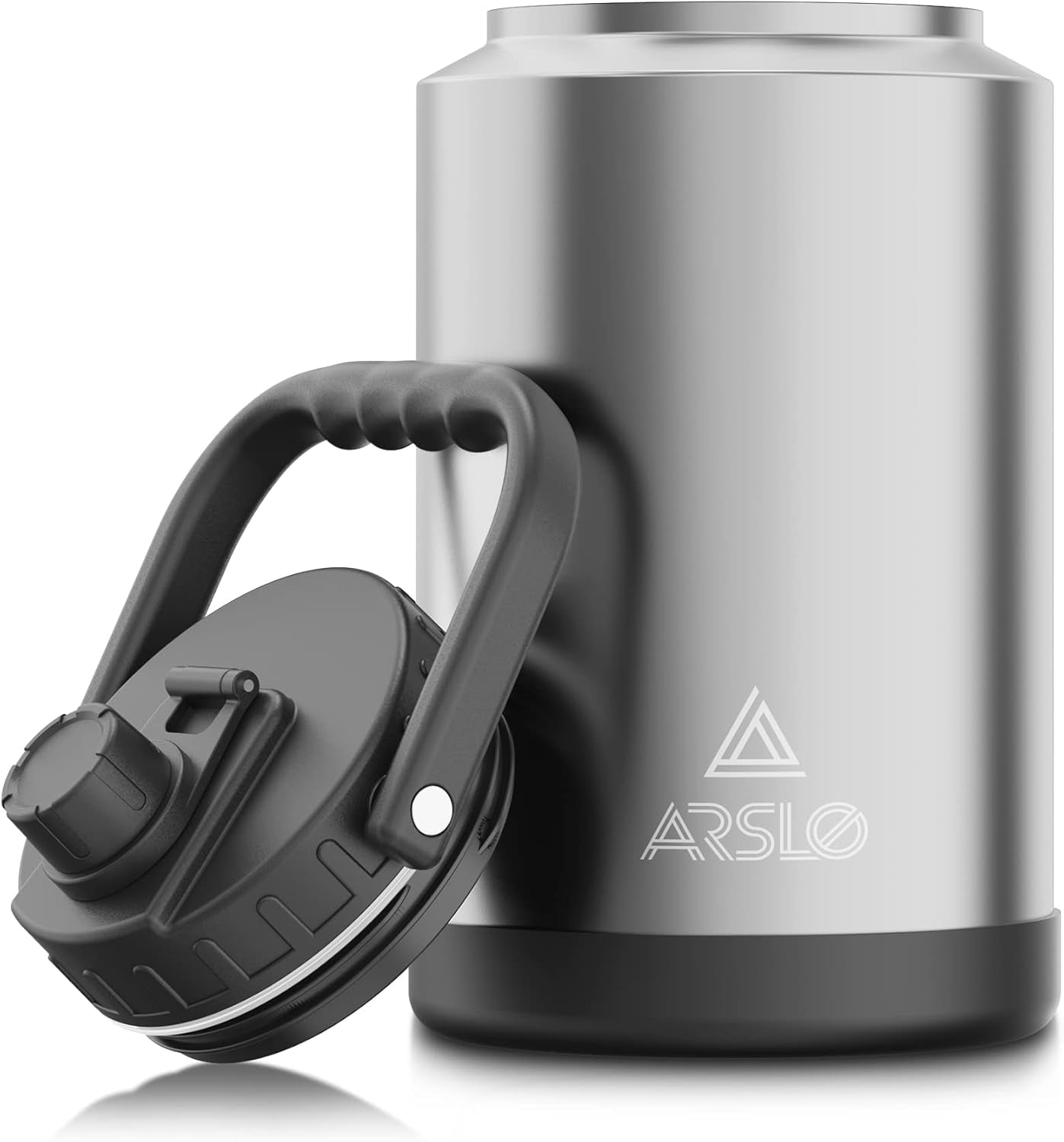 Arslo large Insulated Water Jug With Handle, One Gallon Insulated Water Bottle, 1 Gallon Stainless Steel Water Jug, Silver, 128 oz, 1 Count (Pack of 1)