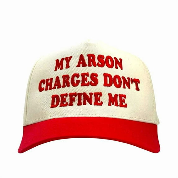 My Arson Charges Don’t Define Me Hat, Humorous Embroidered Trucker Cap, Adjustable Snapback for Men and Women, Perfect Gag Gift and Statement Piece, Ideal for Parties, Casual Outfits