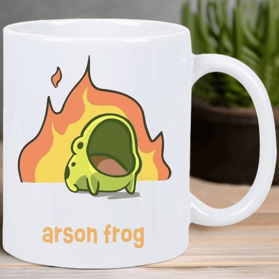 Arson Frog Ceramic Coffee Mug | Reusable, Hand-Wash Only, White with Fun Cartoon Design - Perfect Gift for Coffee Lovers, Men & Women, Coffee Lovers Gift | Humorous Gift Item | Reusable Coffee Cup