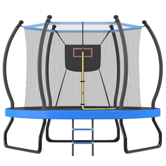 Arspjes 10FT Trampoline for Kids,Outdoor Round Trampoline with Basketball Hoop and Safety Enclosure Net & Ladder,Easy Assembly,Blue