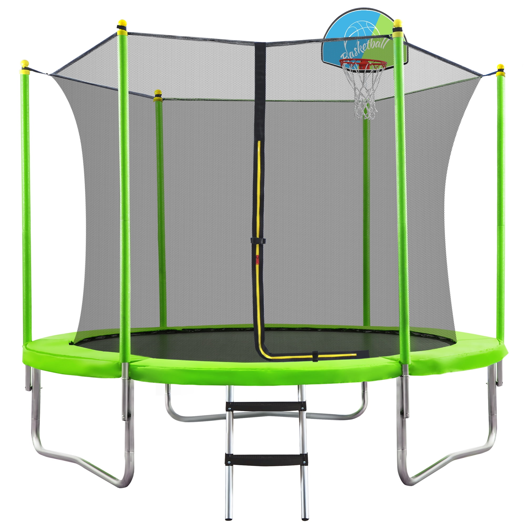 Arspjes 10ft Trampoline with Basketball Hoop,Outdoor Trampoline with Enclosure net and Ladder,Recreational Trampoline for Kids,Green
